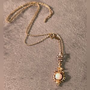14k Gold Necklace And 14k Gold Opal Pendant Vintage Chain Necklace